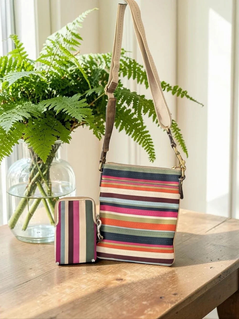 Coach Legacy Stripe Swingpack Crossbody Bag and Matching Striped Wristlet